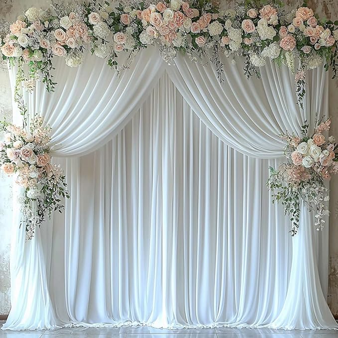 10ftx12ft Wrinkle Free White Backdrop Curtain, 2 Panels 12FT Height White by LeegleriTableSkirt