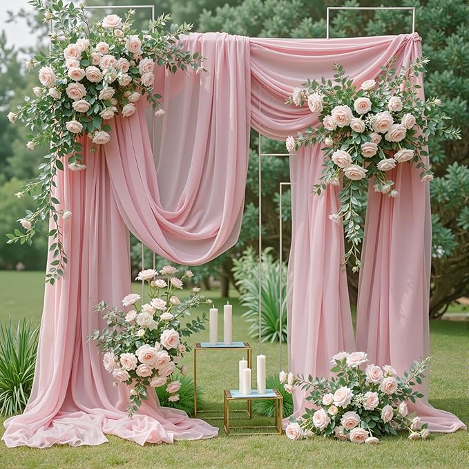 Wedding Arch Draping Fabric 2 Panels 18Ft Dusty Rose Chiffon Fabric Drapery - Image 4