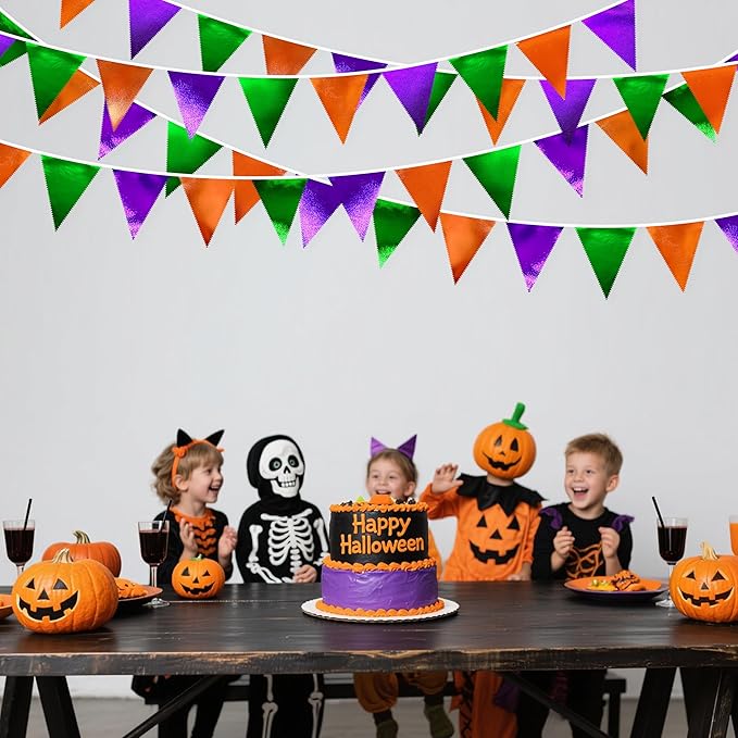 Halloween Party Decorations Metallic Fabric Green Orange Purple Triangle - Image 6
