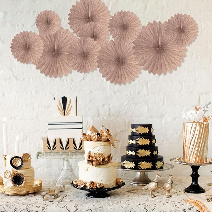 20 Pcs Brown Hanging Paper Fan, Hanging Honeycomb Round Paper Fans - Image 6