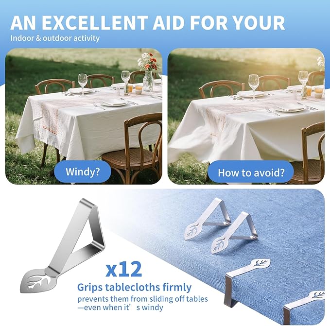 Tablecloth Clips 12 Pack, Heavy Duty Stainless Steel Picnic Table Cloth Holder - Image 5