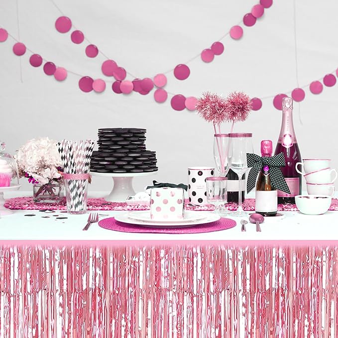 3 Pack 29x108 Inch Pink Foil Fringe Table Skirts Metallic Banner - Image 6