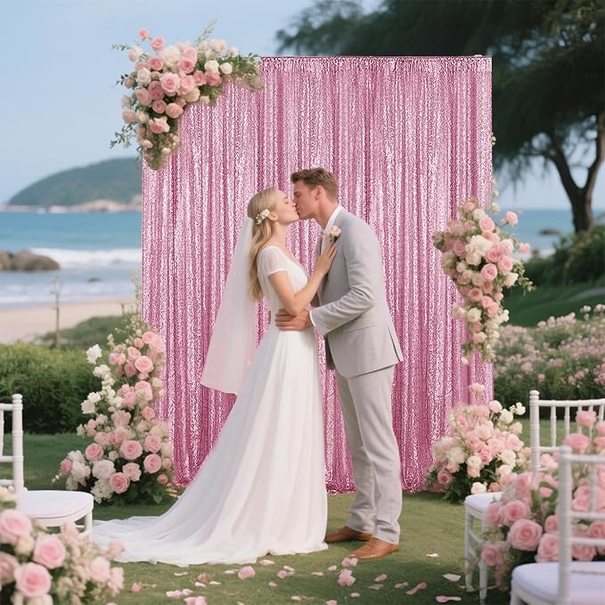 Pink Sequin Backdrop Curtain 2 Pieces 2FTx8FT Glitter Photography Backdrop - Image 6
