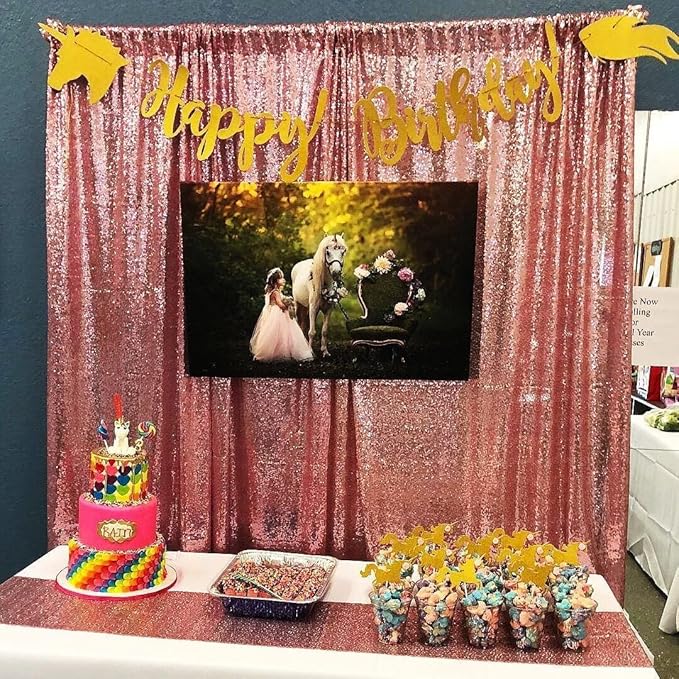 Poise3EHome Fuchsia Pink Sequin Backdrop, 4 Panels 2x8ft Glitter Curtain - Image 7