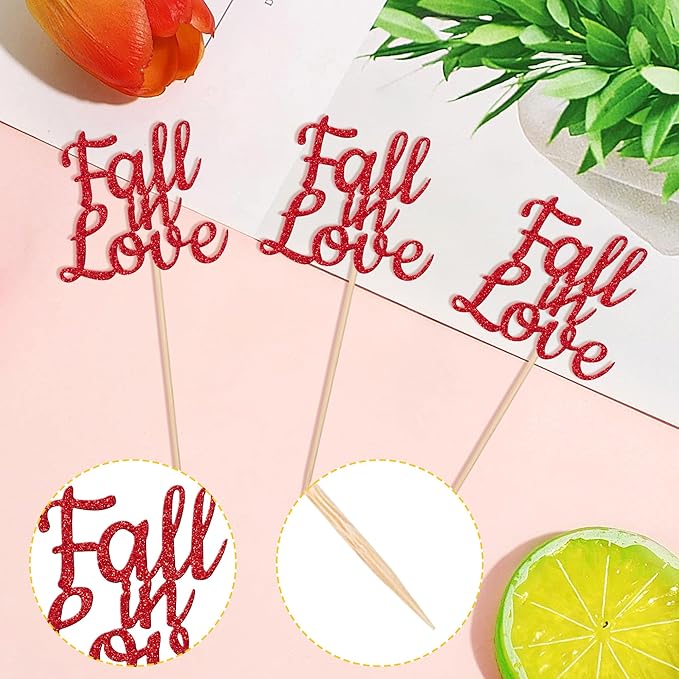 24 PCS Fall in Love Cupcake Toppers Glitter Fall Theme Party Cupcake Picks - Image 3