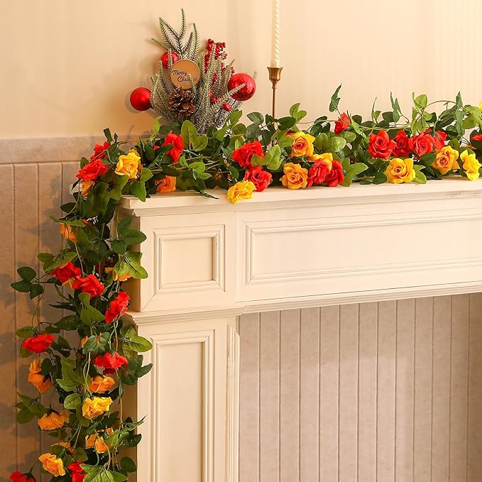 Floweroyal 4 Pack Artificial Flower Garlands 15.8FT Fake Rose Vines Silk - Image 6