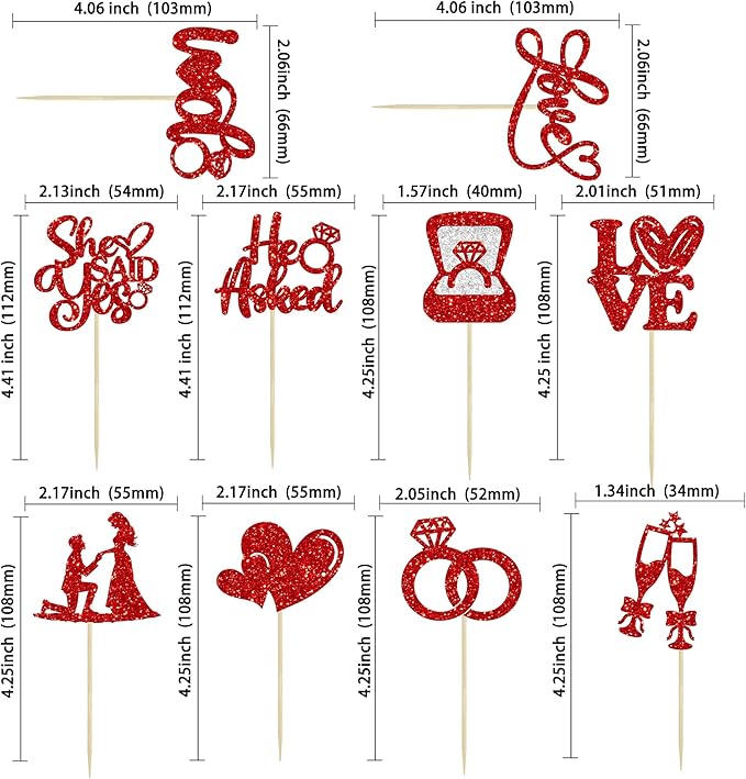 Ephlyn 30Pcs He Asked She Said Yes Cupcake Toppers Glitter Engagement Cupcake - Image 2