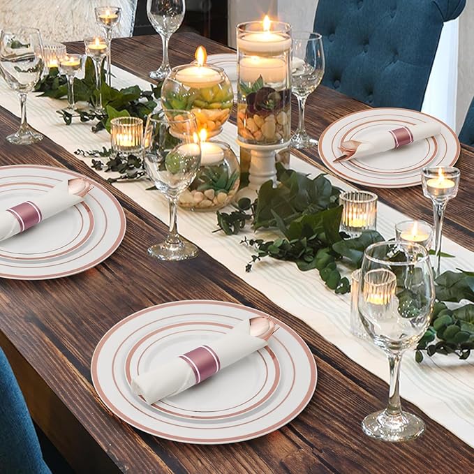 Goodluck 700 Piece Rose Gold Plastic Dinnerware Set - Image 6