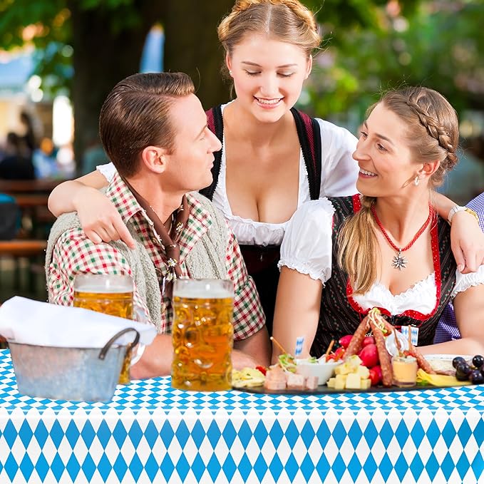 4 PCS Oktoberfest Decoration, 54 X 108 IN Blue White Checkered Plastic - Image 5