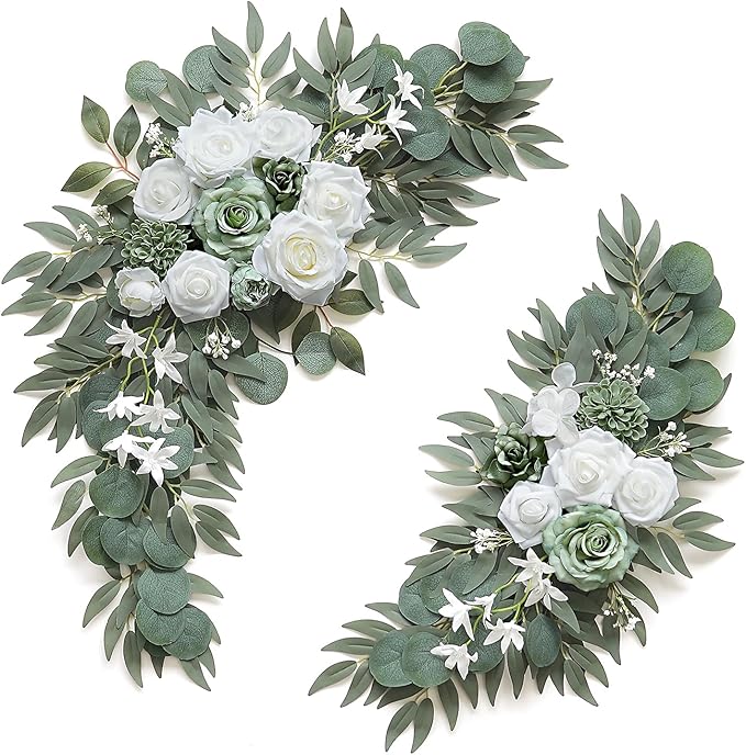 2-Pack Sage Green & White Wedding Flower Swag Set, Large: 35.43"L x 14.56"W by Love%C2%A0Every%C2%A0Bit%C2%A0of%C2%A0Life
