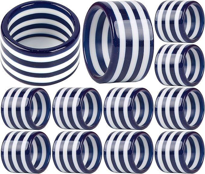 Set of 12 Epoxy Napkin Rings – Elegant Navy Blue & White Napkin Holders by CLEENTABLE