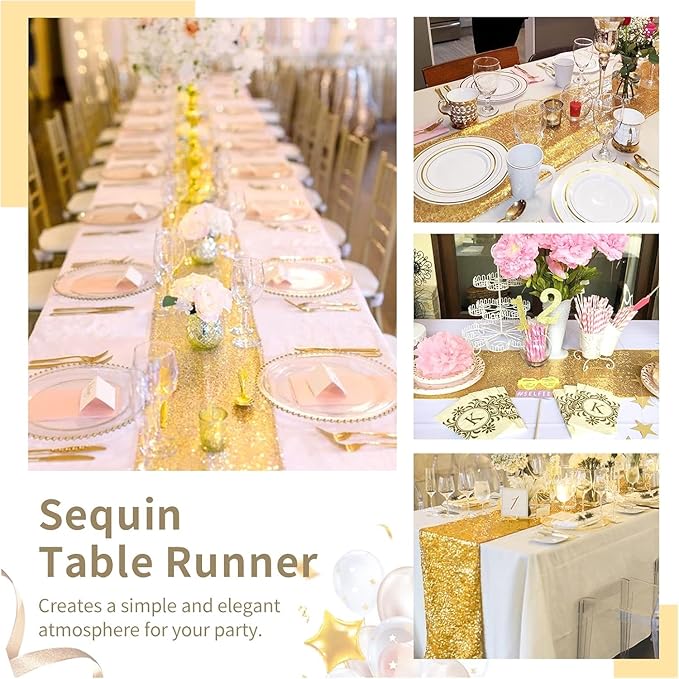 Sequin Table Runners 2 Pieces Gold Table Runners 12x72 Inch Glitter Dining - Image 7