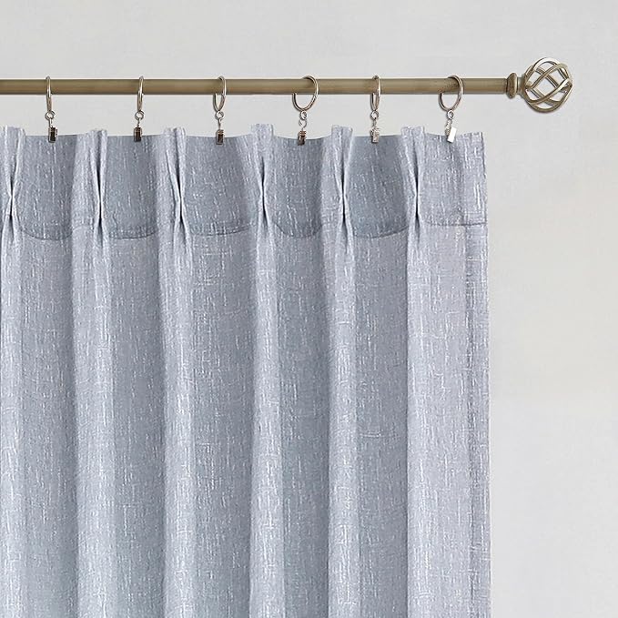 Vision Home Blue Pinch Pleated Semi Sheer Curtains Textured Light Filtering - Image 6