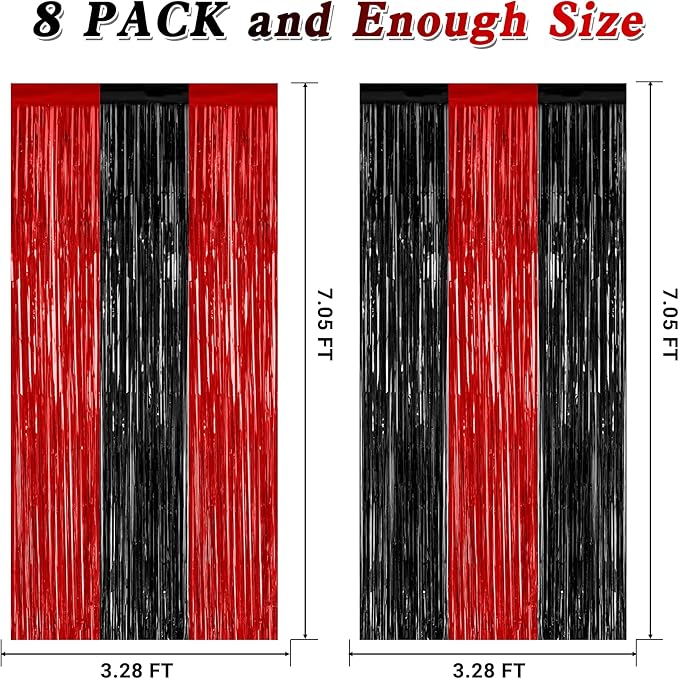 8 Pack Halloween Party Supplies, 3.28 FT x 7.05 FT Red and Black Foil Streamer - Image 2