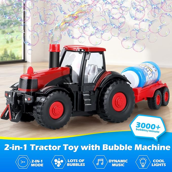 Tractor Bubble Machine for Kids 3 4 5 6 Years Old Boys: 2 in 1 Farm Tractor Toy - Image 2