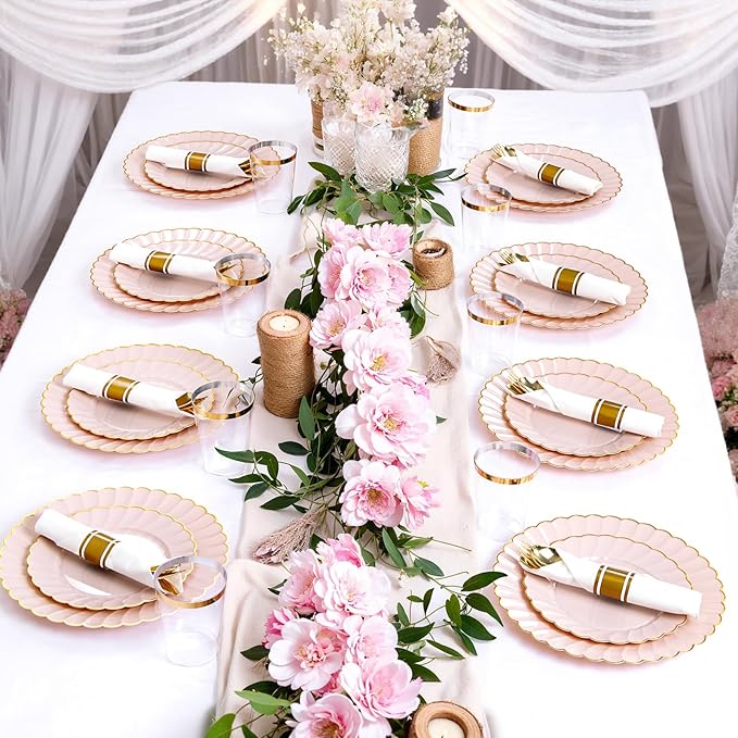 YOUBET 350PCS Pink Scalloped Plastic Plates - Image 5