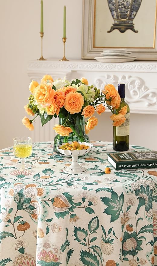patdrea Designer Small Vintage Green Round Table Cloth, French Floral Country - Image 6