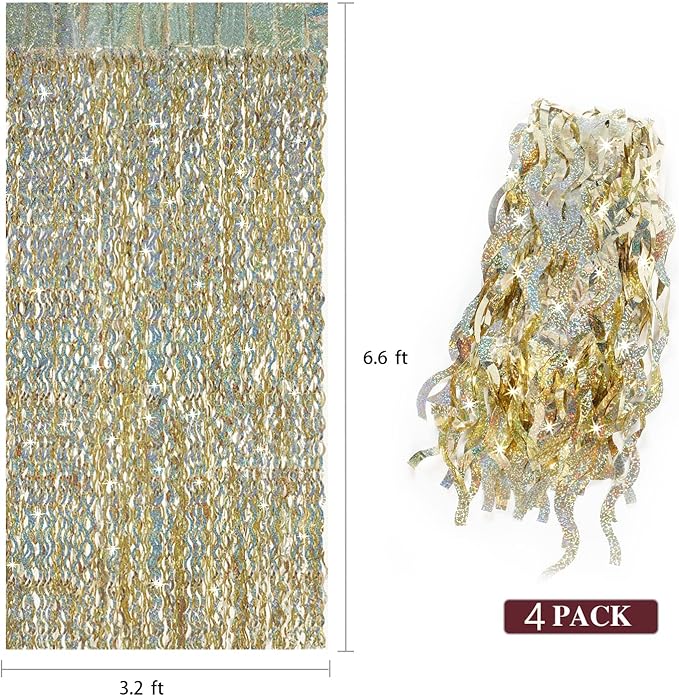 4 Pack Champagne Gold Fringe Curtain Backdrop - Image 3