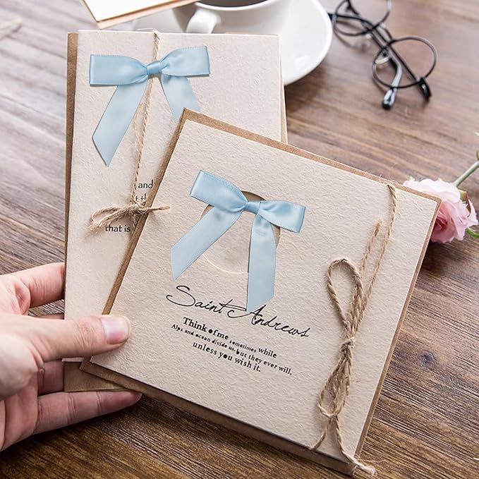 50Pcs Baby Blue Twist Tie Bows for Gift Wrapping 2.5" Satin Ribbon Bow for - Image 6