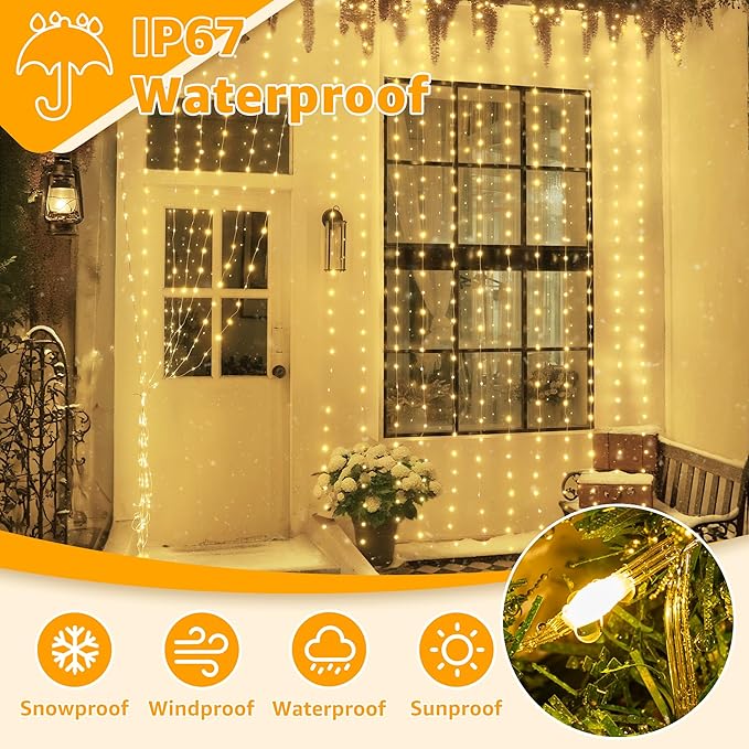 Ollny Curtain Lights 600LED 19.7ft x 9.8ft, IP67 Waterproof Outdoor Curtain - Image 5