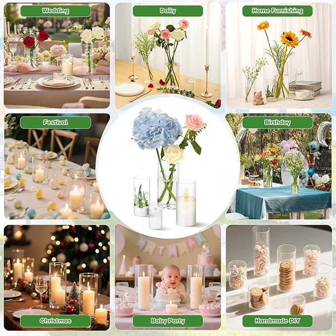 12pcs Clear Glass Cylinder Vases, 10 Inch Tall Cylinder Vases - Image 7
