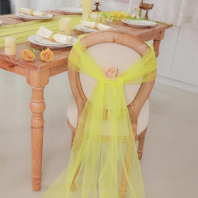 Snowkingdom Fall Yellow Table Runner, 10FT Light Yellow Tulle Gauze Sheer - Image 7