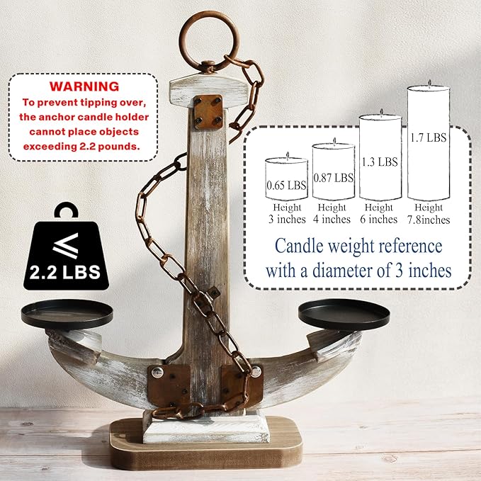 Wooden Anchor Candle Holder Coastal Decor Lake House Decor, Vintage Home Decor - Image 3