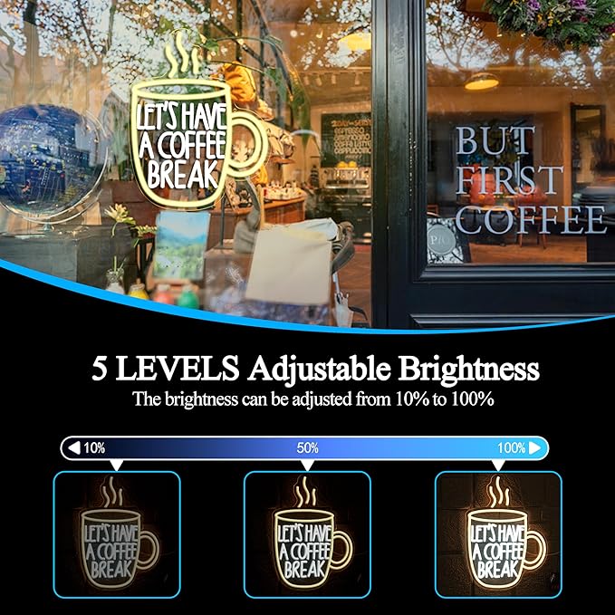 Let’s Have A Coffee Break Neon Sign, Dimmable Coffee Cup Led Light Up Sign - Image 3