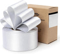 White Satin Wired Ribbon 1-1/2 Inch Double-Faced Glitter Sliver Ribbons by Keypan