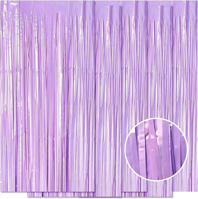 5 Pack Purple Foil Curtain Backdrop 3.2ft x 8.2ft Tinsel Foil Fringe Curtains by Ohiyoo