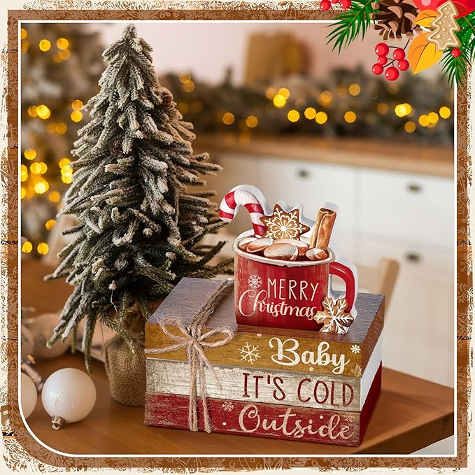 4 Pcs Christmas Table Decor Wooden Hot Cocoa Decoration Christmas Centerpiece - Image 6