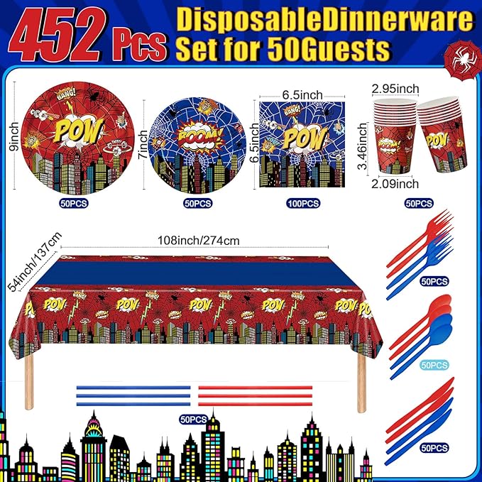 452 Pcs Spider Themed Birthday Party Supplies - Image 2
