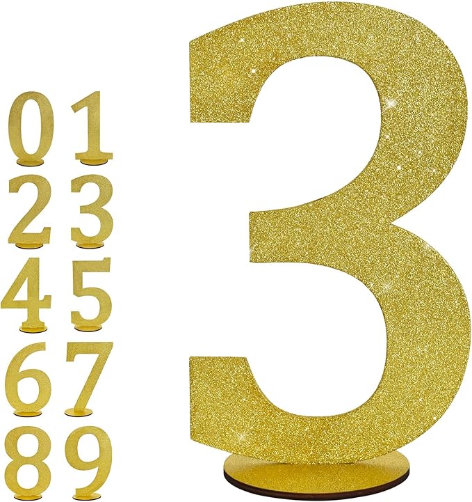 TONIFUL 11.8 Inch Gold Glitter Numbers Table Centerpieces 0-9 Birthday Party by TONIFUL