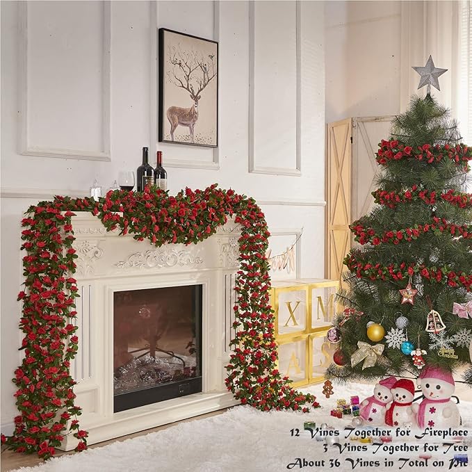 6 Pcs x 8.2 ft Flower Garland Artificial Rose Vine Flowers - Image 3