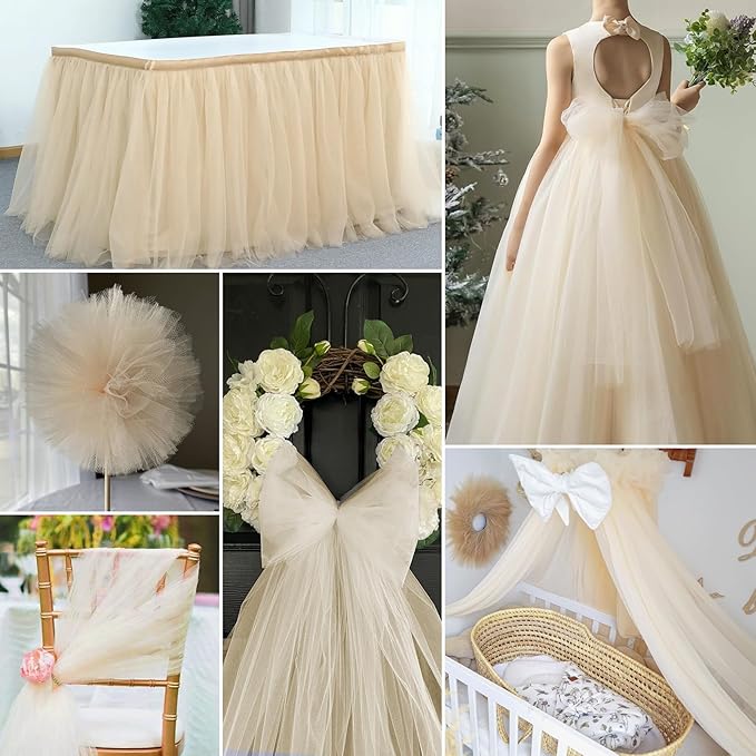 Honey Beige Tulle Fabric Rolls 54 Inch by 40 Yards Tulle Bolt Spool - Image 5