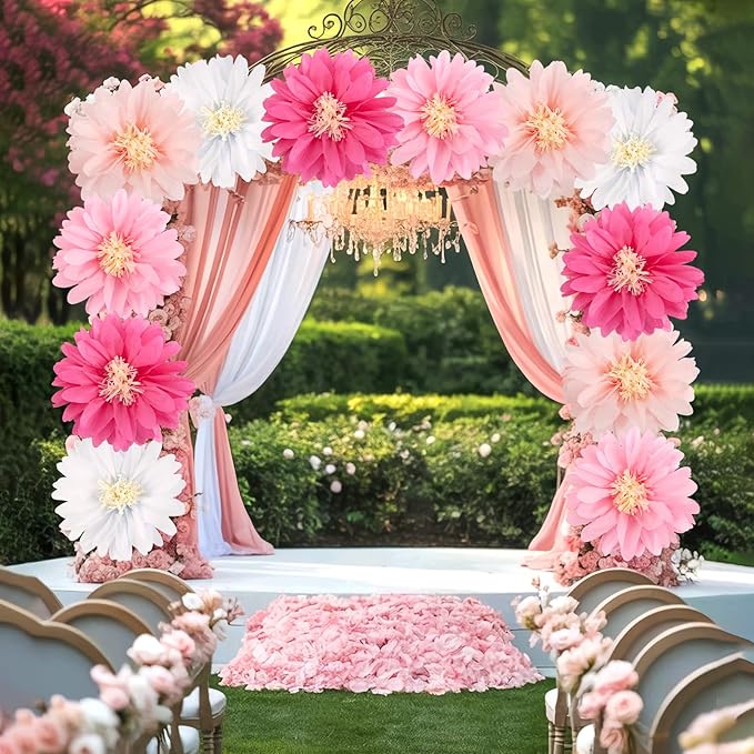 12 Pcs Pink Tissue Paper Flowers Daisy Tissue Paper Pom Poms Party Decorations - Image 4