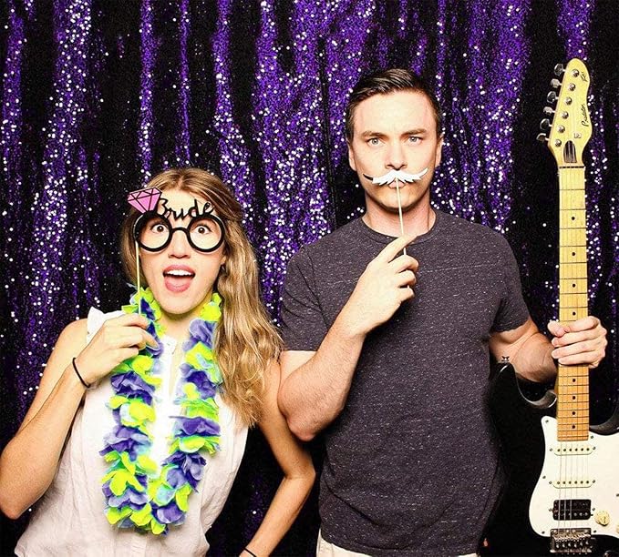 JYFLZQ Purple Sequin Backdrop Curtains 6ft x 8ft 1 Panel Glitter Photo Booth - Image 2