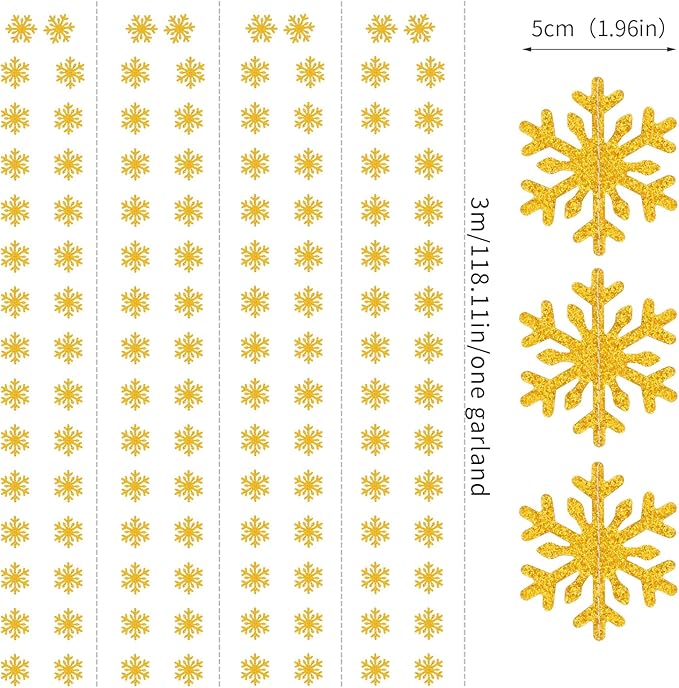 Snowflake-Snow Gold Christmas Party-Decoration Garland - 52ft Winter Wonderland - Image 2