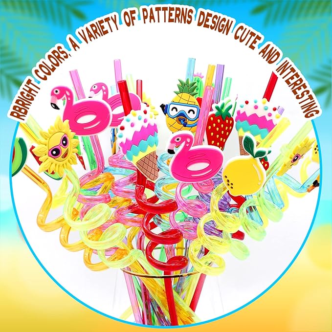 Summer Reusable Drinking Straws 24 Packs Pool Party Decorations Beach Fruit - Image 4