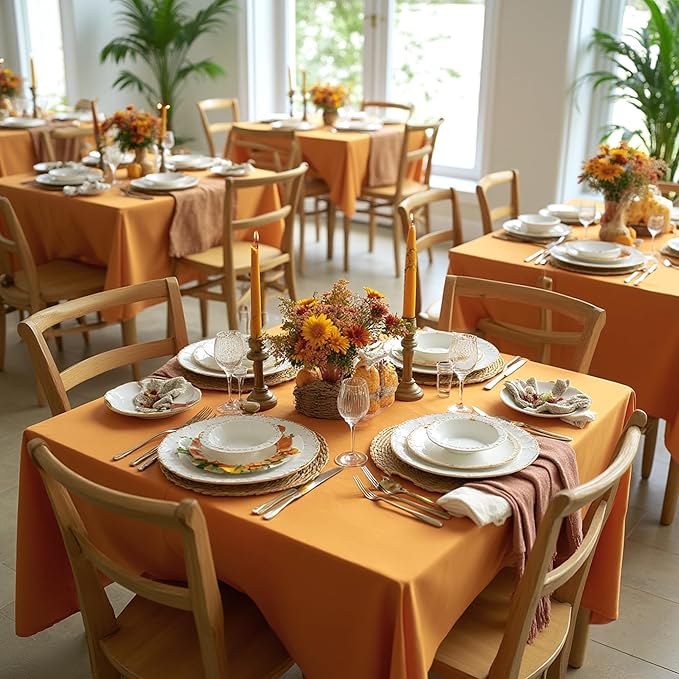 sancua Thanksgiving Square Tablecloths 85x85 Inch Bronze, 2 Pack - Image 4