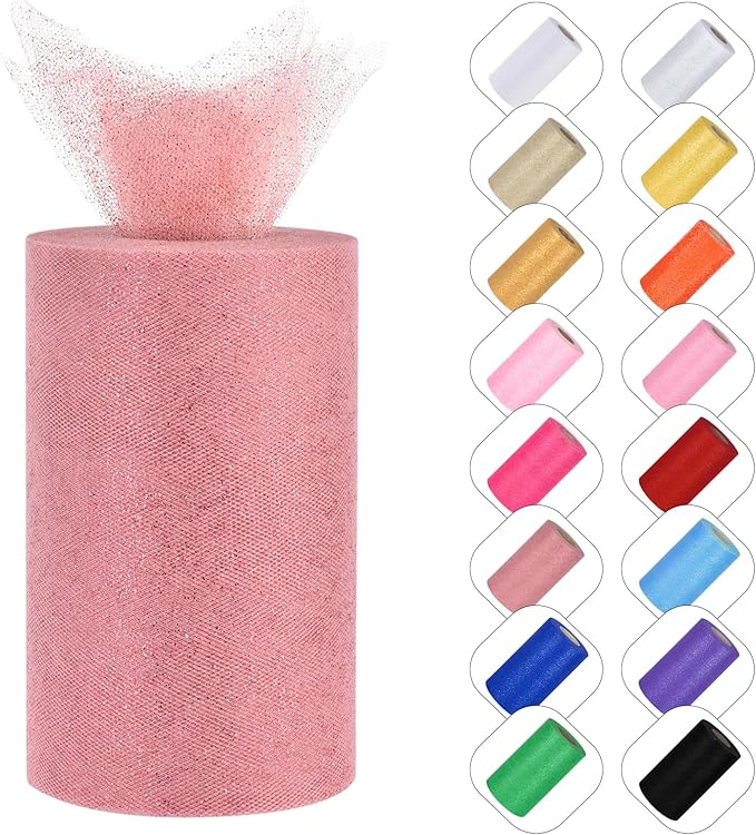 Glitter Tulle Rolls 6” by 50 Yards Sparkle Tulle Fabric Ribbon Sequin Tulle by ICOSHOW