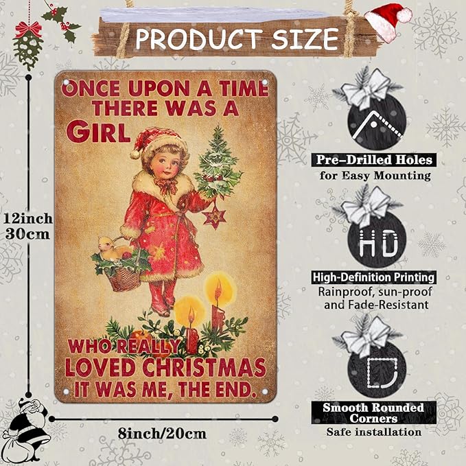 Vintage Christmas Metal Tin Sign ​​Once Upon A Time Girl Loved 80s Christmas - Image 2