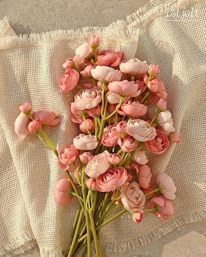Letjolt Ranunculus Artificial Flower 18 Pcs Pink Silk Ranunculus Wedding - Image 4