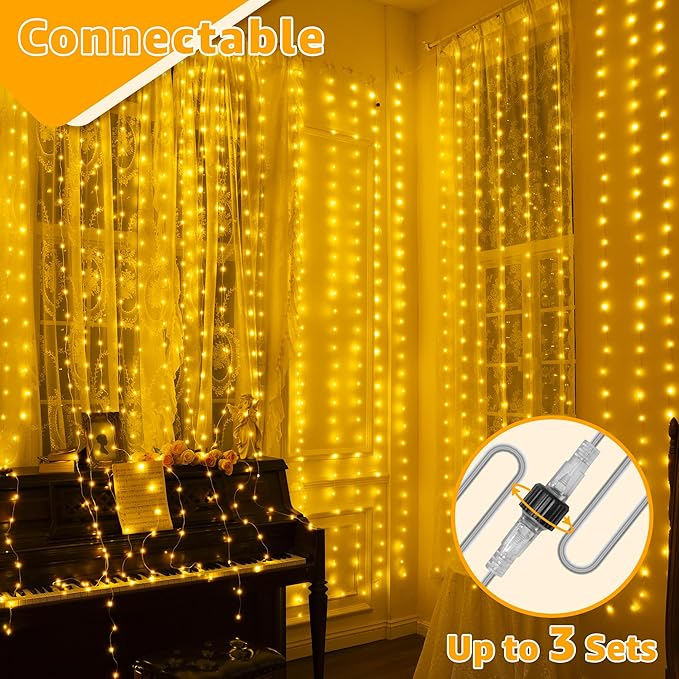 Ollny Curtain Lights 300LED 9.8ftx9.8ft, Connectable IP67 Waterproof Outdoor - Image 5