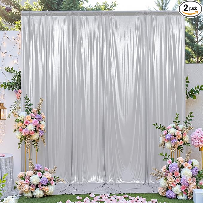 leegleri 10x10ft Thick Silver Glitter Backdrop Curtain Panels by LeegleriTableSkirt