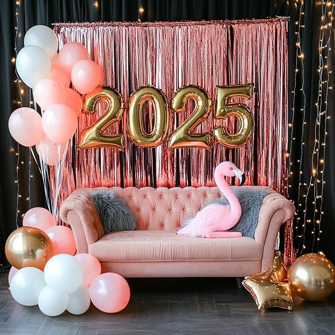 PartyWoo Pink Streamers Foil Fringe Curtain Backdrop 3Pcs 8.2ft Pastel Baby - Image 5