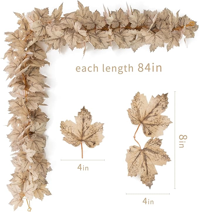 6PCS Beige Fall Maple Leaves Garland, 5.6Ft Artificial Maple Leaf Autumn - Image 2