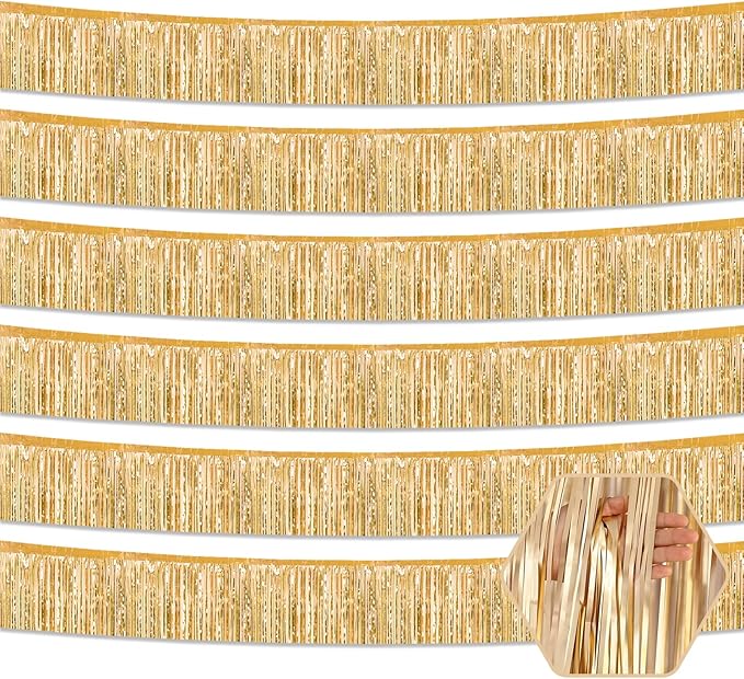 6 Pack 10 Feet Champagne Gold Foil Fringe Garland Metallic Tinsel Streamers by Ferwzsr