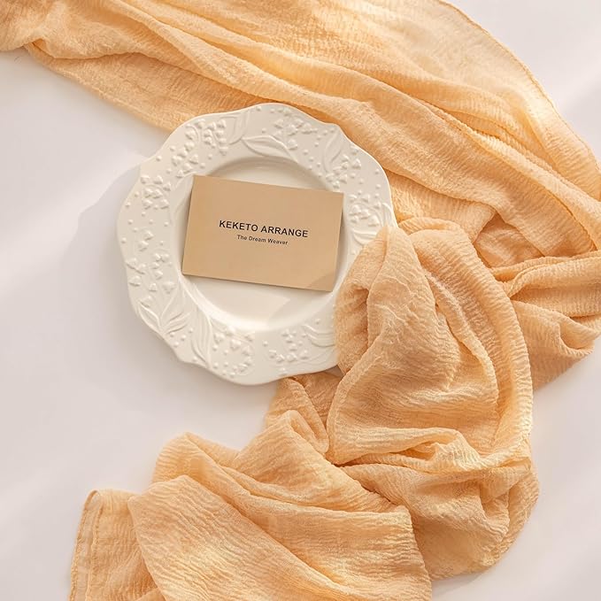 6pcs Deep Beige Cheesecloth Table Runner Rustic Boho Gauze 120 Inch 10 FT - Image 5