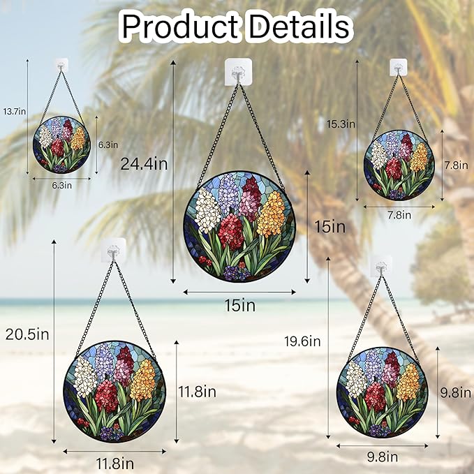 Stained Glass Window Hanging, Colorful Hyacinth Flowers Suncatcher - Image 5